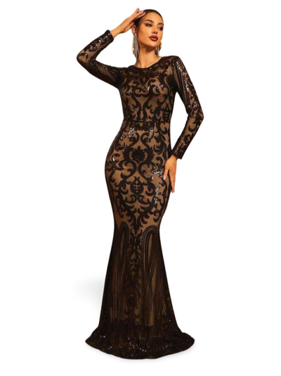 Long Sleeve Sequin Formal Dress
