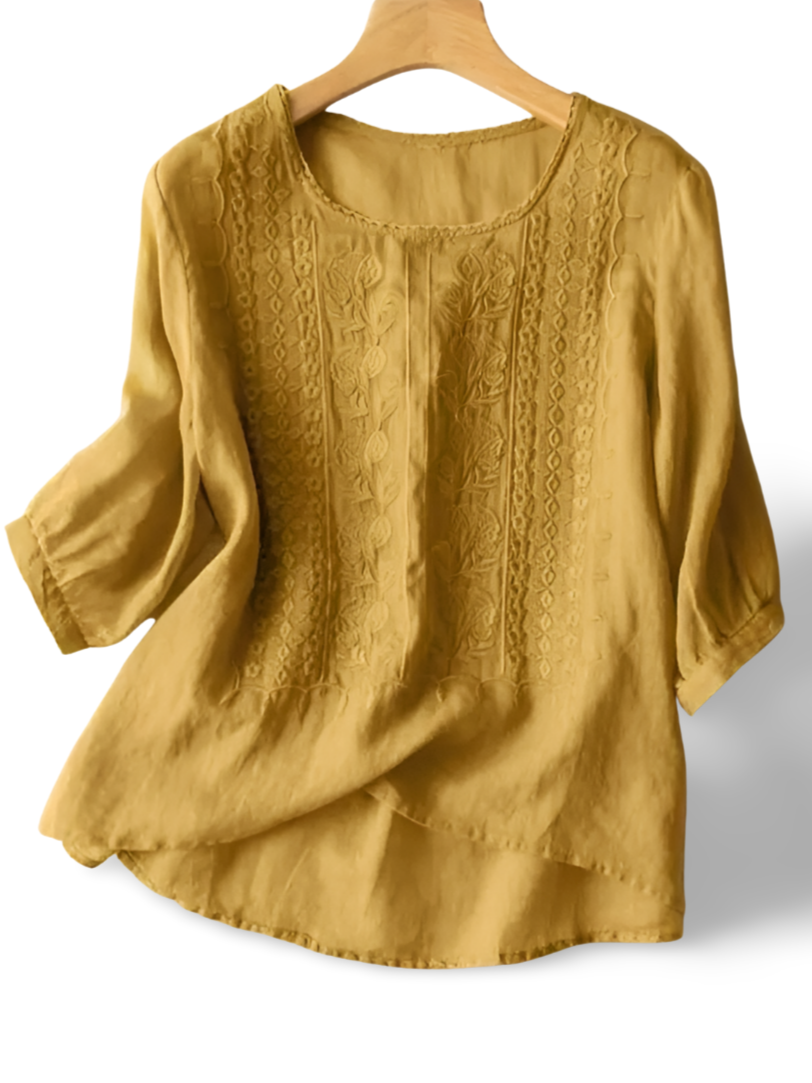 Aurora – Embroidered Relaxed Blouse (Cotton & Linen)
