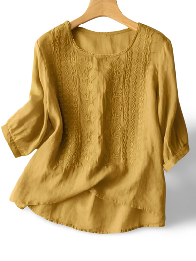 Aurora – Embroidered Relaxed Blouse (Cotton & Linen)