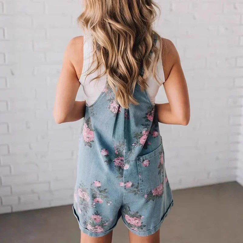 Huigy™ Tailored Floral Denim Jumpsuit