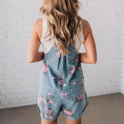 Huigy™ Tailored Floral Denim Jumpsuit
