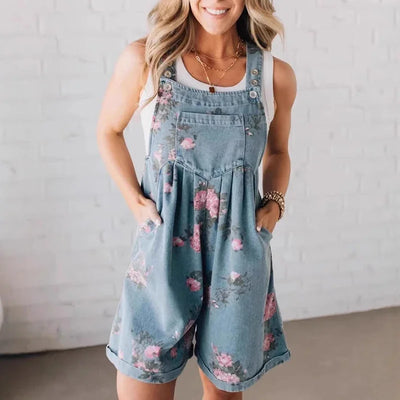 Huigy™ Tailored Floral Denim Jumpsuit